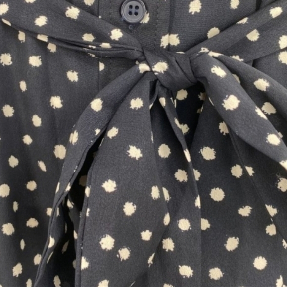 Anthropologie Maeve Preparation Polka Dot Dress Blk/Wh Button-Down Waist-Tie XS - Picture 6 of 14